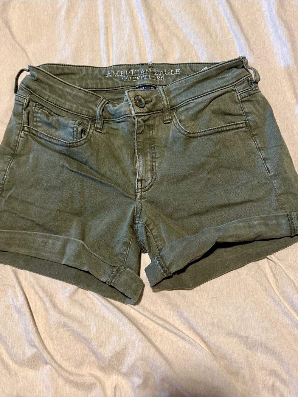 American Eagle Outfitters Olive Green Folded Hem Denim Shorts